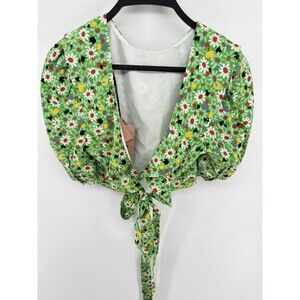 Miu Miu NWT Green Retro Floral Cropped Blouse Tie Waist Size 38